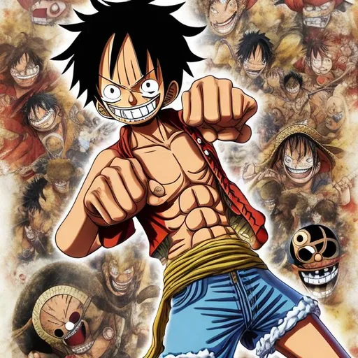Prompt: Luffy one piece gear 5 with rock style