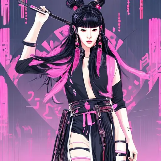 Prompt: Full body Portrait of Kpop irene cyberpunk samurai