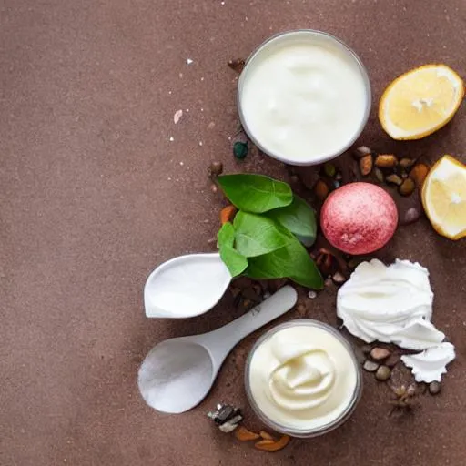 Prompt: yoghurt flat lay 