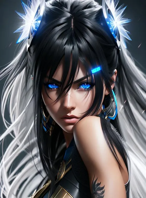 ArtStation - black hair girl with blue eye and tattooed