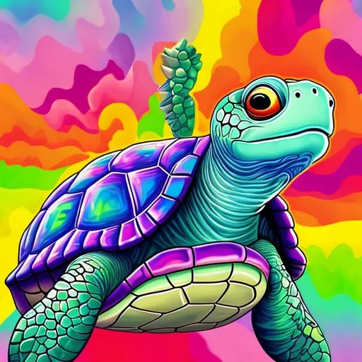 Prompt: Turtle in the style of Lisa frank