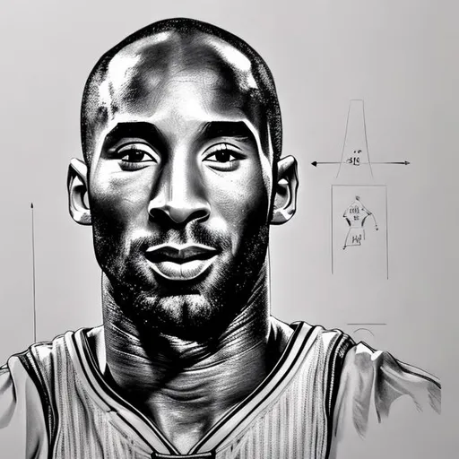 Prompt: UHD Pencil sketch of Kobe Bryant, ring light, indoor, front point of view, white background, movie poster, telephoto