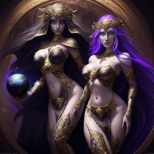 Prompt: Beautiful, Epic, Amazing, dark, 3D, HD, Cosmic, [Beautiful (melancholy {Goddess}Female as Sorceress with big glossy eyes) and {holding ball-shaped Earth}, vibrant chaos ultra HD, digital painting,  Mystic room background, uber detailed, 64k, high quality, sharp focus, studio photo, intricate details, highly detailed --s98500