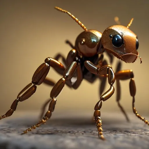 Prompt: 4k, hyperrealistic, 3d, detailed, gold mecha,  image of an ant 