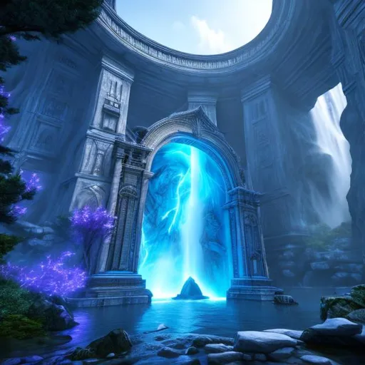 Prompt: Portal hidden behind a waterfall Fantasy, another dimension. Hyperrealistic, UHD, HD, 8K, 