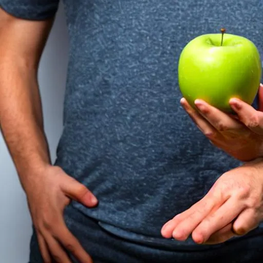 Prompt: man holding apple