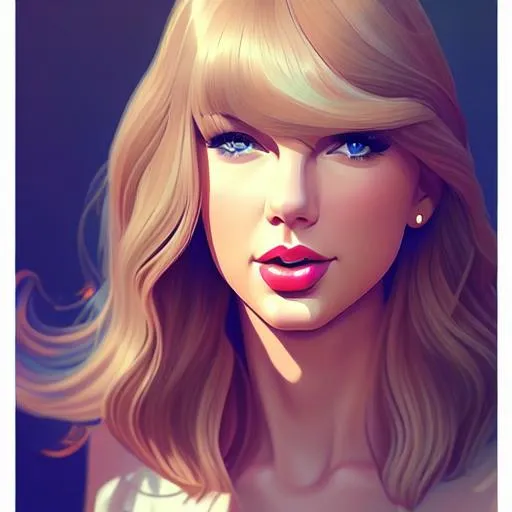 Prompt: Taylor Swift, Clear, detailed face. Clean Cel shaded vector art by lois van baarle, artgerm, Dan Mumford, by makoto shinkai and ilya kuvshinov, rossdraws, illustration