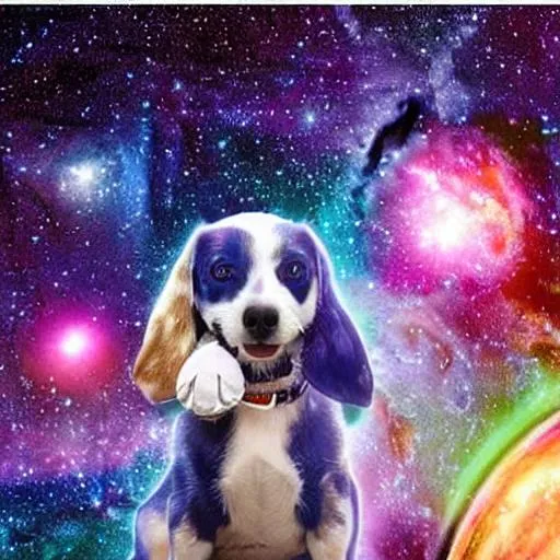 Prompt: Galaxy dog with a Galaxy cat cute