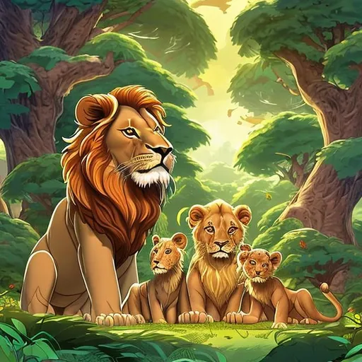 Prompt: In the heart of the sprawling forest of Verdant Grove, where ancient trees stood tall and the songs of birds filled the air, lived a young lion named Leo. Leo's family was known for their warm hearts and unwavering love for each other.
Leo's family, consisting of his parents and two younger siblings, lived in a modest den nestled among the gnarled roots of an old oak tree. It was a humble abode, a cozy place where their laughter echoed, but it was far from a life of comfort.
The forest was abundant with prey, but it was also a place of fierce competition. Leo's family often went to bed with empty bellies, for food was not easily found, and even when it was, there was rarely enough to go around.
Leo, from a very young age, was acutely aware of the struggles that his family faced. He couldn't help but wonder why his family, who were as kind and loving as any other, should endure such difficulties.
He would often sit at the entrance of their den, watching the other families in the forest. There were the mighty elephants who lumbered gracefully, the graceful deer who danced among the trees, and the regal eagles who soared high above. They all seemed to live comfortably, without the constant worry of where their next meal would come from.
Leo would whisper to himself, "Why, God? Why are they so powerful and wealthy, while we must endure this struggle? Can't you, God, help us lead a better life and protect our future?"
And so, under the emerald canopy of the forest, in the heart of Verdant Grove, the lion cub Leo, with his furrowed brow and curious eyes, yearned for a life different from the one he and his family knew.
Little did he know that his yearning would set him on a remarkable journey filled with self-discovery, hard work, and a dream that would one day change not only his life but the lives of every creature in the forest.

