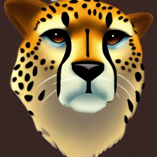 Prompt: create a happy cartoon cheetah headshot 