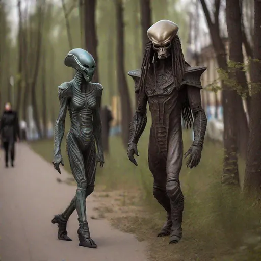 Prompt: alien and predator walk in Mytishchi