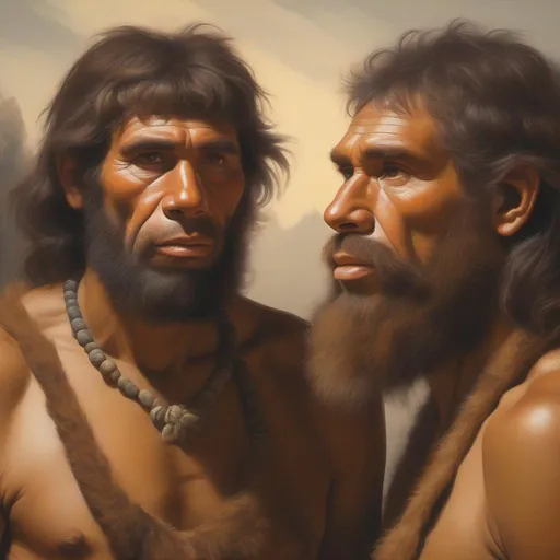 Prompt: A portrait of a Neanderthal male couple.