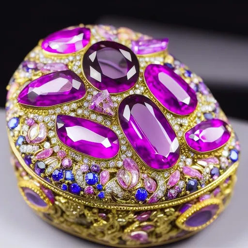 Prompt: a magical treasure box, overflowing with dazzling riches and treasures, intricately detailed and ornate, Inside is a breathtaking glittering gemstone that radiates light and energy. luminous