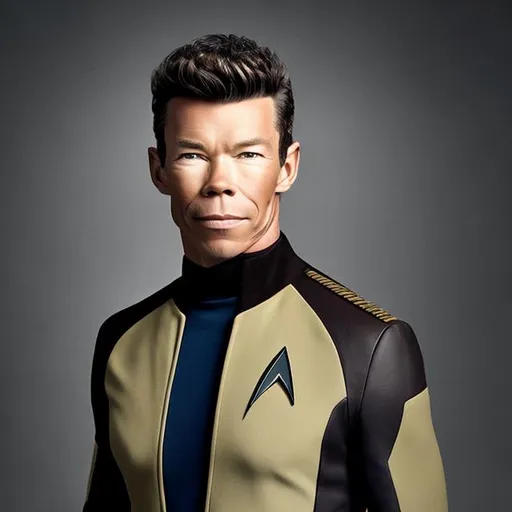 Prompt: A portrait of David Bromstad, wearing a Starfleet uniform, in the style of "Star Trek the Next Generation."