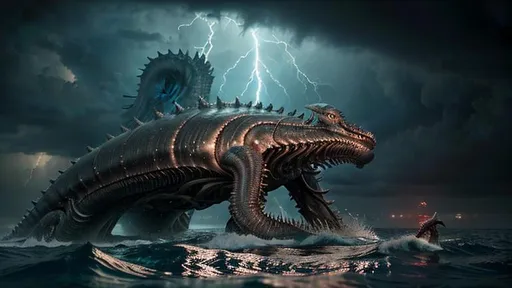 Prompt: Insanely Detailed Giant Sea Creature Monster, Rising from the Ocean, bokeh, Greg Rutkowski, WLOP, dynamic lighting, Eldritch, Neuron Storm, Deep Colors, Thunderstorm, Tornadic, H.R. Giger, Matt Frank, cool colors, precisionism, Intricate Details, Photorealism, ethereal, iridescent, heat wave