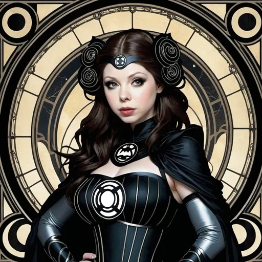 Prompt: Michelle Trachtenberg as Black Lantern by Alphonse Mucha