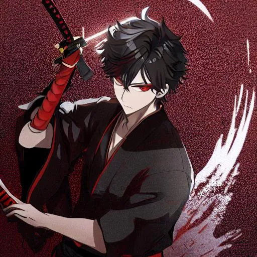 Prompt: Boy samurai With a Dark Shinigami mask and Dark katana