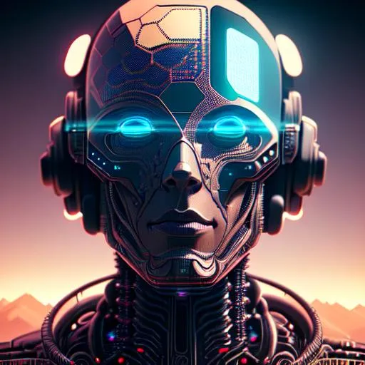 Prompt: RETRO, ALTERED STATE,  VERY DETAILED AND INTRICATE, low brow, by chet czar, Android Jones and beeple, trending on artstation, 8k, 3d, VRAY, HD, synthwave style, amazing, biomechanical cyborg giant, futuristic, artificial intelligence, singularity, futurism, digital, binary, alluring, sleek