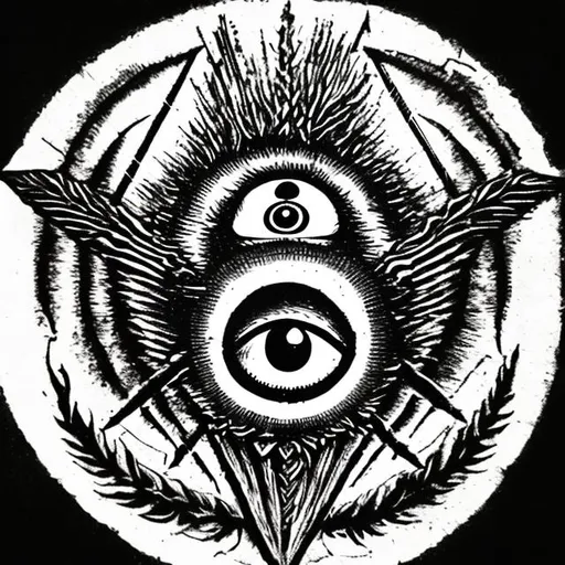 Prompt: cult symbolism all seeing eye mason wolf lion bee 




