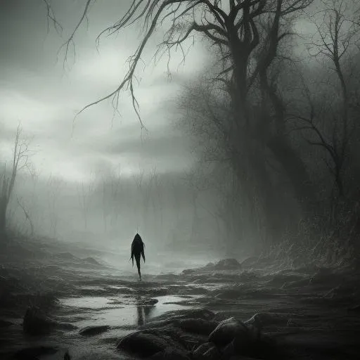 Prompt: goth,deep,dark,creature,lurking,ultra realistic,lost soul,elden ring,landscape