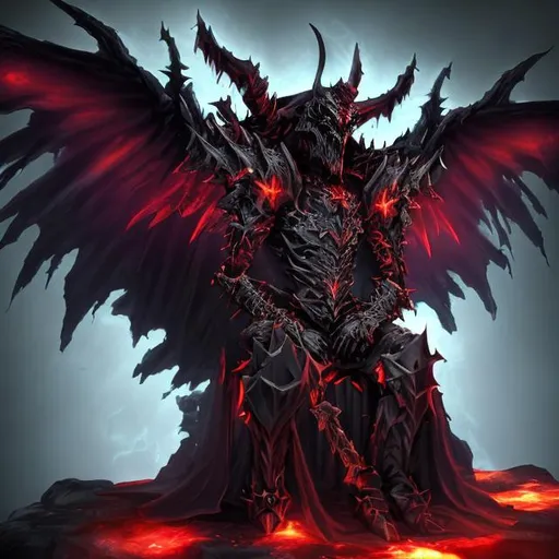 A demonic knight with demon wings sitting on a demon... | OpenArt