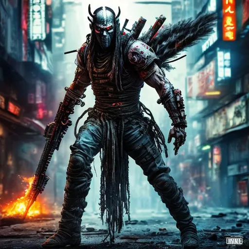Prompt: Maniac assassin unicorn man 4k
. Full body. Imperfect, Gritty, Todd McFarlane style futuristic army-trained villain. Bloody. Hurt. Damaged. Accurate. realistic. evil eyes. Slow exposure. Detailed. Dirty. Dark and gritty. Post-apocalyptic Neo Tokyo .Futuristic. Shadows. Sinister. Armed. Fanatic. Intense. 