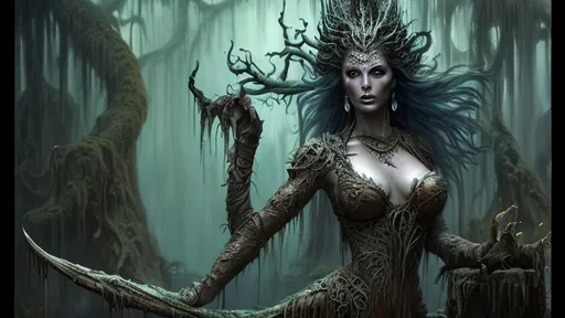 Prompt: highly detailed swamp goddess style of boris vallejo dark cinematic 8k
