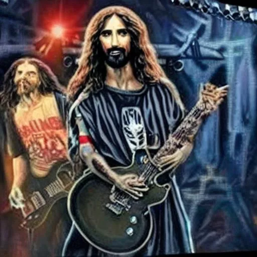 Prompt: Jesus  metalhead  disiple in 2023