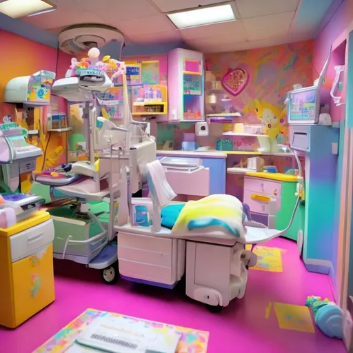 Prompt: Lisa frank style hospital diorama