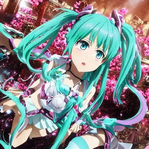 Prompt: Hatsune Miku anime
 // big and beautiful, {{big breasts}}, screaming, magenta, {{covered in sweat}}, {{erect nipples}}, pointed ears, tight clothing, bright, saturated, {{simetrical face}}, { 8k}, {Anime}, light blue skin, short purple hair, vivid glowing red eyes, ultra detailed, best quality, full body