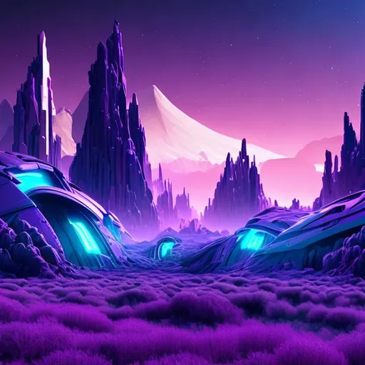 Prompt: purple and blue futuristic  art landscape