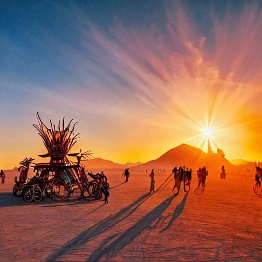 Prompt: burning man festival, long shot scenic professional photograph, perfect viewpoint, highly detailed, wide-angle lens, hyper realistic, with dramatic sky, polarizing filter, natural lighting, vivid colors, everything in sharp focus, HDR, UHD, 64K