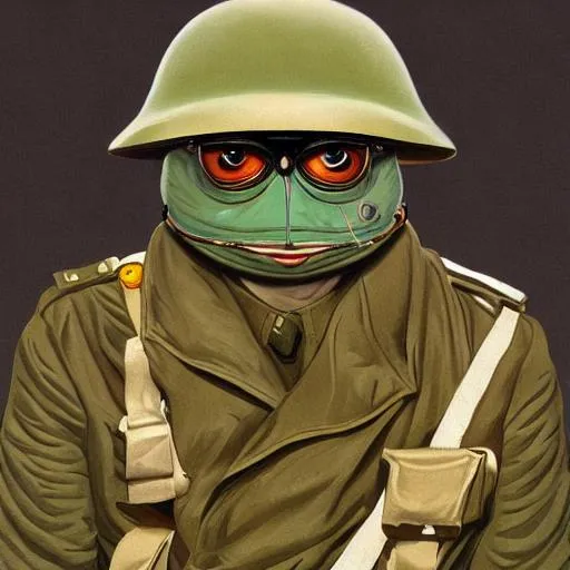 Kermit the frog wearing army helmet, in the Vietnam... | OpenArt