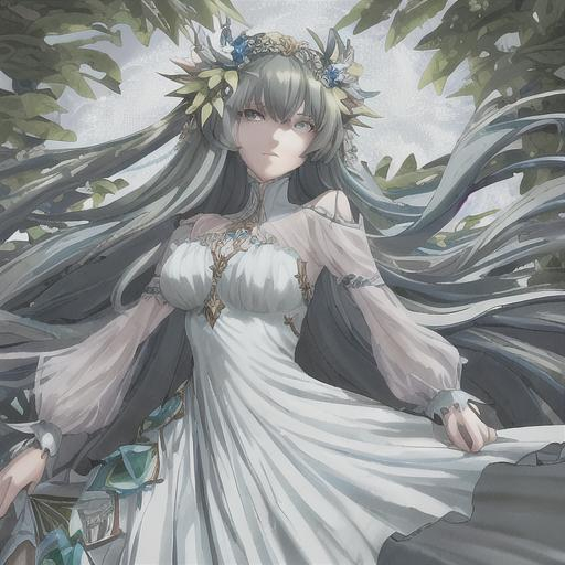 Queen Dark Green And Blue Long Hair White Dress Le