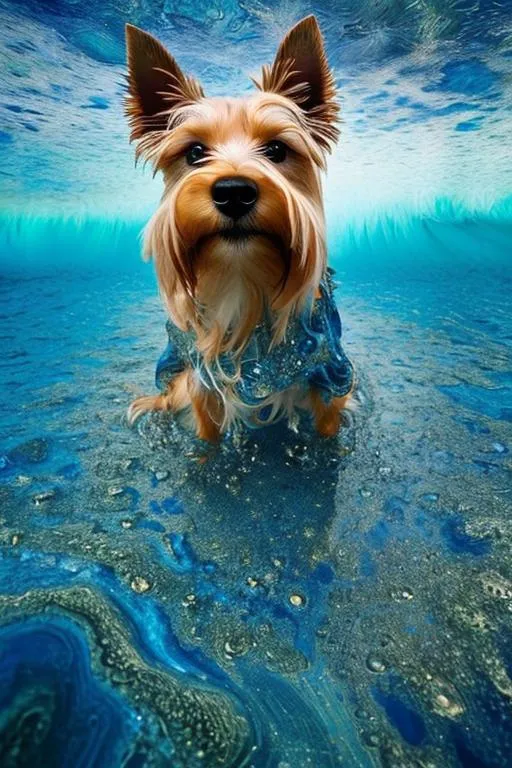 Prompt: ((Australian terrier dog)), blue sky, amazingly fluid, detailed, 3d fractals, light particles, water drops, shimmering light, dreamy, surreal, alcohol ink, smooth, shimmering, dreamy glow, conceptual art by Alberto Seveso, Anna Dittmann, Arthur Rackham, 16k, sf, intricate artwork masterpiece, ominous, matte painting movie poster, golden ratio, trending on cgsociety, intricate, epic, trending on artstation, by artgerm, h. r. giger and beksinski, highly detailed, vibrant, production cinematic character render, ultra high quality model, trending on artstation, sharp focus, studio photo, intricate details, highly detailed, by greg rutkowski, Subsurface scattering (SSS), also known as subsurface light transportSubsurface scattering (SSS), also known as subsurface light transport, Rim light, dynamic lighting, etherial lighting, edge light, hair light, halo light backlight, contour light, side-kick light