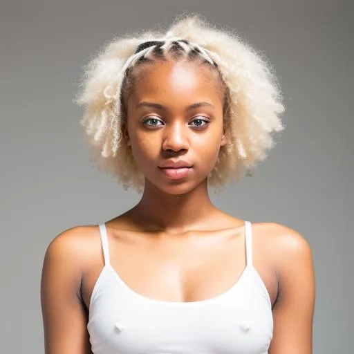 Prompt: albino black girl 20yo, blue eyes, , --c 600