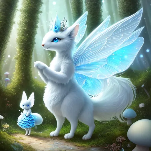 fantasy creature, white and light blue fur, fairy wi... | OpenArt