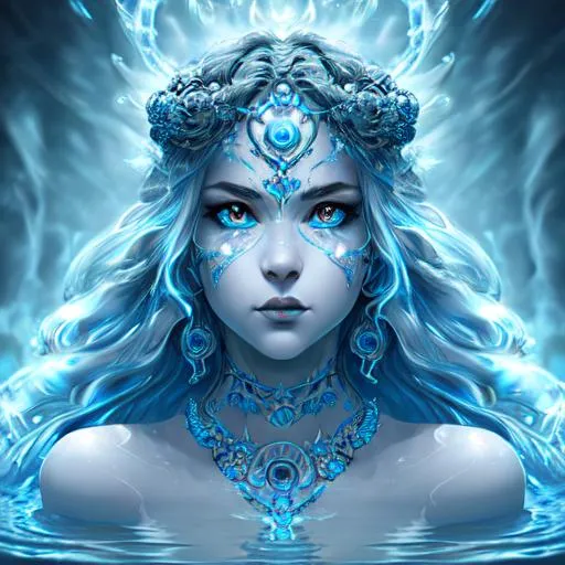 Prompt: Electric goddess of water, digital painting, highly-detailed symmetric face, cinematic dark cold color palette, spotlight,perfect composition, hyperrealistic, super detailed, 8k, high quality, sharp focus,intricate details, highly detailed, dynamic lighting, detailed and intricate environment,