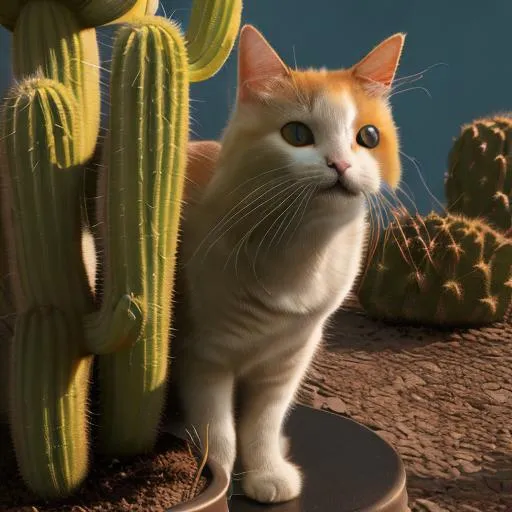 Prompt: cat eating cactus