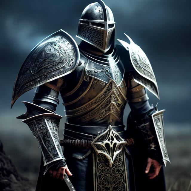 Fantasy knight in black armor, medieval fantasy styl...