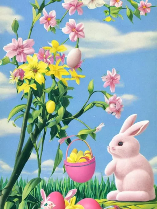 Prompt: Art deco, kawaii easter ad, kawaii 