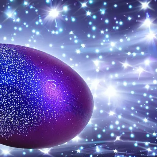 Prompt: Cosmic deep blue egg, purple white energy , symmetrical, deep space background. Hyper realistic dystopian, sparkle