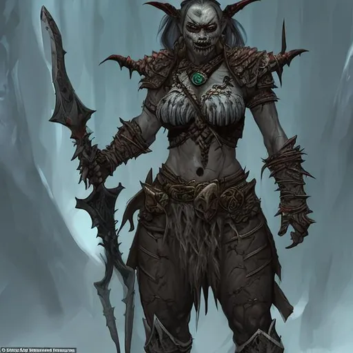 A full orc woman who wears the bones of her enemies... | OpenArt