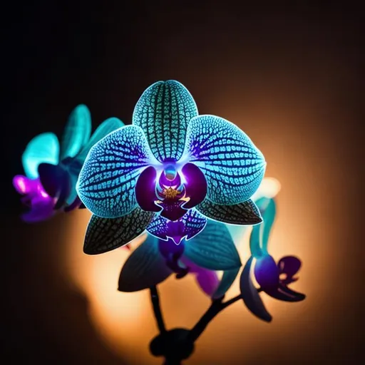 Prompt: primitive, magical , close-up shot, glowing, orchid