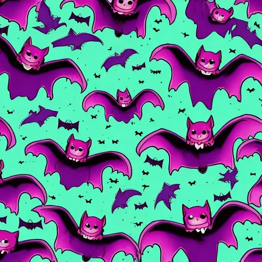 Prompt: Vampire bats flying over a graveyard in the style of Lisa frank