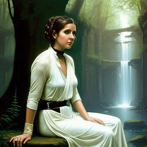 oil painting of carrie fisher as princess leia, sitt... | OpenArt