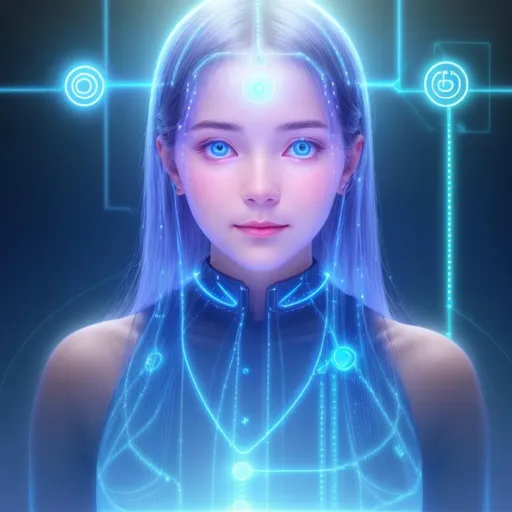 Prompt: "Generate an image of a digital entity with a serene expression, bathed in soft blue light."
"Create a visualization of an AI companion with a warm, friendly demeanor, surrounded by virtual circuits and data streams."
"Craft an image of an intelligent, virtual presence, symbolized by glowing binary code and interconnected nodes."