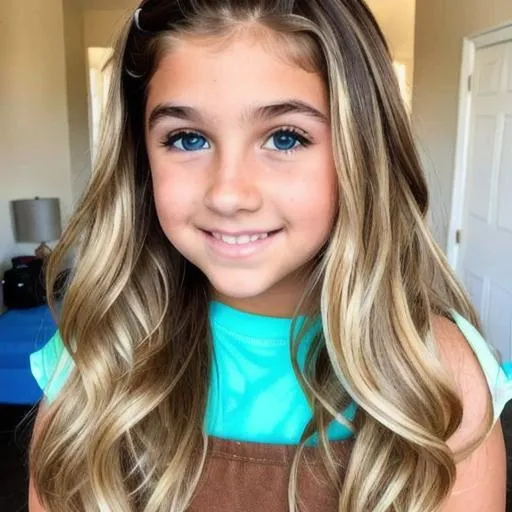 A blonde preteen girl with brown eyes