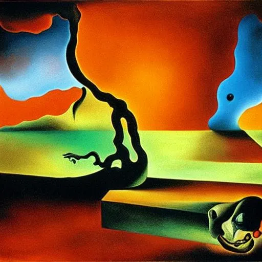 Prompt: Salvador Dali's Painting of the Death by Democrat triadic colors backlit
