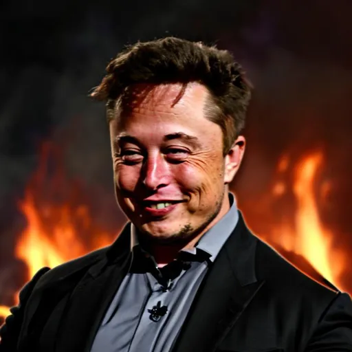 Prompt: Evil Elon Musk Laughing Fire Background